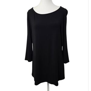 Eileen Fisher Black Boatneck Top | 3/4 Sleeve Minimalist Neutral Shirt Sz M